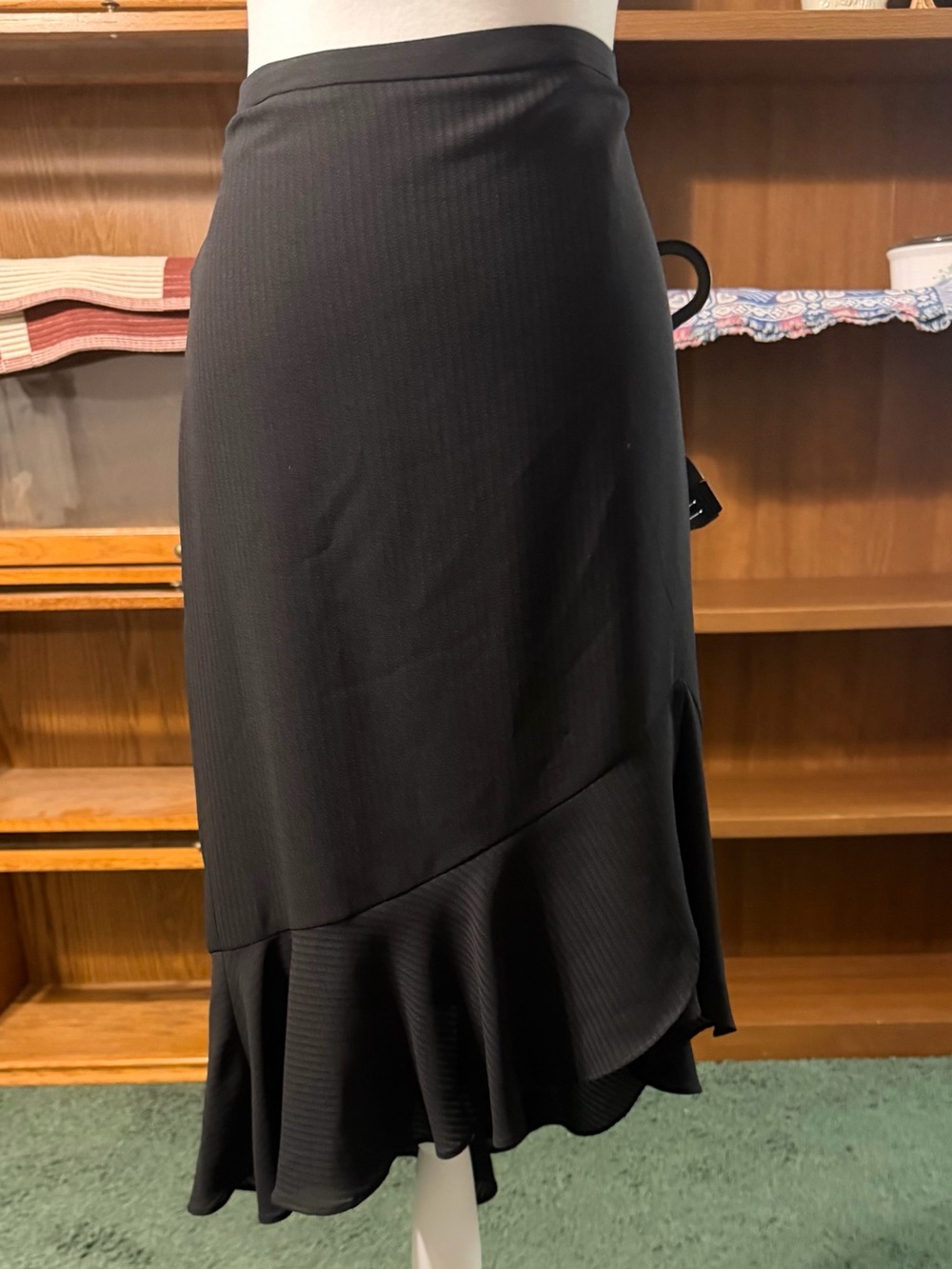 Calvin Klein Black Asymmetrical Ruffle Hem Skirt